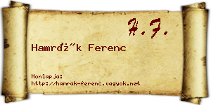 Hamrák Ferenc névjegykártya